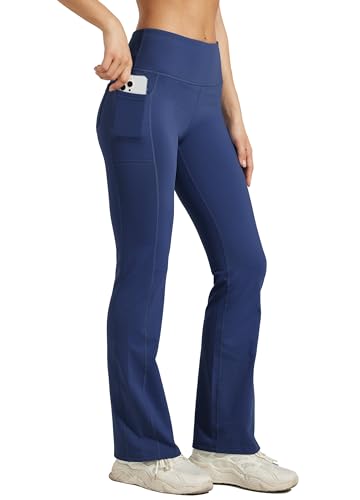 WILLIT Damen Thermo Flare Leggings Winter Fleece gefütterte Yogahose Warm Sportleggins Laufhose Bootcut Hose High Waist mit Taschen Navy Blau 2XL von WILLIT