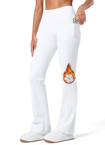 WILLIT Damen Thermo Flare Leggings Winter Fleece gefütterte Yogahose Warm Sportleggins Laufhose Bootcut Hose High Waist mit Taschen Weiß L von WILLIT