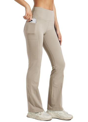 WILLIT Damen Thermo Flare Leggings Winter Fleece gefütterte Yogahose Warm Sportleggins Laufhose Bootcut Hose High Waist mit Taschen Khaki XS von WILLIT