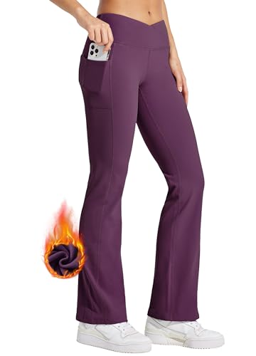 WILLIT Damen Thermo gefütterte Hosen Yogahose Bootcut Fleece Leggings Winter Warm Hose Flare Leggings Schlaghose Crossover Wasserdicht High Waist mit Taschen Lila XXL WILLIT Damen Thermo gefütterte Hosen Yogahose Bootcut Fleece Leggings Winter Warm Hose Flare Leggings Schlaghose Crossover Wasserdicht High Waist mit Taschen Lila XXL von WILLIT