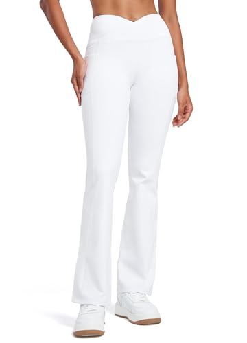 WILLIT Damen Thermo gefütterte Hosen Yogahose Bootcut Fleece Leggings Winter Warm Hose Flare Leggings Schlaghose Crossover Wasserdicht High Waist mit Taschen Weiß XS von WILLIT