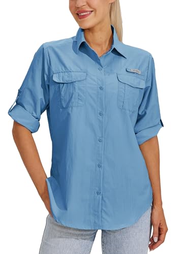 WILLIT Damen UPF 50+ Shirt Sonnenschutz Hemden Langarm Wanderbluse Safari Angelhemd SPF UV Schnelltrockner Wanderhemd Outdoor Hemd Atoll S von WILLIT