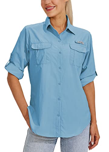 WILLIT Hemd Damen Wanderbluse UPF 50+ UV Shirt Langarm Funktionshemd Safari Angel SPF Schnelltrocknend Hemden Wandern Outdoor Hellblau S von WILLIT