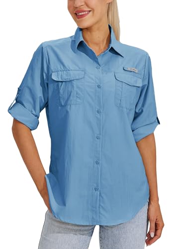 WILLIT Hemd Damen Wanderbluse UPF 50+ UV Shirt Langarm Funktionshemd Safari Angel SPF Schnelltrocknend Hemden Wandern Outdoor Atoll XL von WILLIT