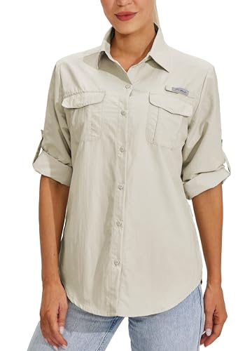 WILLIT Damen UPF 50+ Shirt Sonnenschutz Shirts Langarm Wanderbluse Safari Angel Shirts SPF UV Schnelltrockner Wander Outdoor Shirts Khaki L von WILLIT