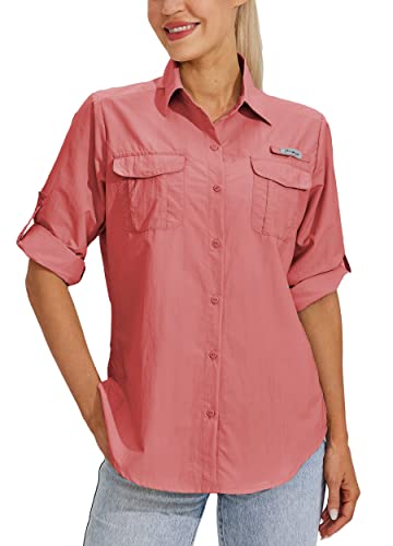 WILLIT Damen UPF 50+ Shirt Sonnenschutz Shirts Langarm Wanderbluse Safari Angel Shirts SPF UV Schnelltrockner Wander Outdoor Shirts Rosa XXL von WILLIT