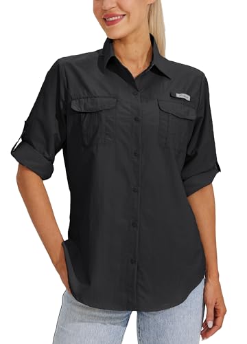 WILLIT Damen UPF 50+ Shirt Sonnenschutz Shirts Langarm Wanderbluse Safari Angel Shirts SPF UV Schnelltrockner Wander Outdoor Shirts Schwarz S von WILLIT