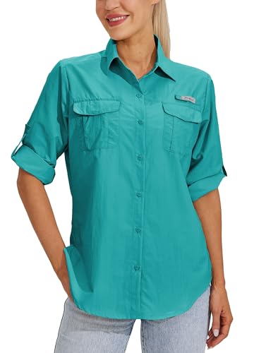 WILLIT Hemd Damen Wanderbluse UPF 50+ UV Shirt Langarm Funktionshemd Safari Angel SPF Schnelltrocknend Hemden Wandern Outdoor Teal L von WILLIT