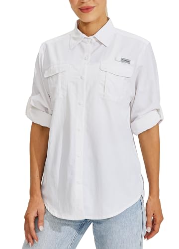 WILLIT Damen UPF 50+ Shirt Sonnenschutz Shirts Langarm Wanderbluse Safari Angel Shirts SPF UV Schnelltrockner Wandern Outdoor Shirts Weiß XL von WILLIT