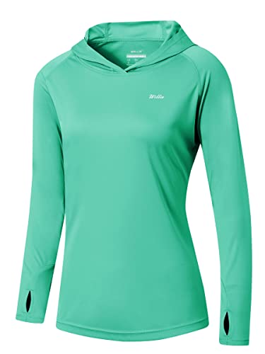 WILLIT Damen Laufshirt UPF 50+ Sonnenschutz Hoodie Sportshirt UV Shirt Langarm Wandern Fischen Outdoor Shirt Schnelltrocknend Leichter Hoodie Grün L von WILLIT