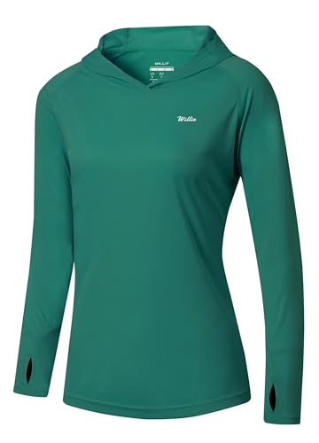 WILLIT Damen Laufshirt UPF 50+ Sonnenschutz Hoodie Sportshirt UV Shirt Langarm Wandern Angeln Outdoor Shirt Schnelltrocknend Leichter Hoodie Teal S von WILLIT