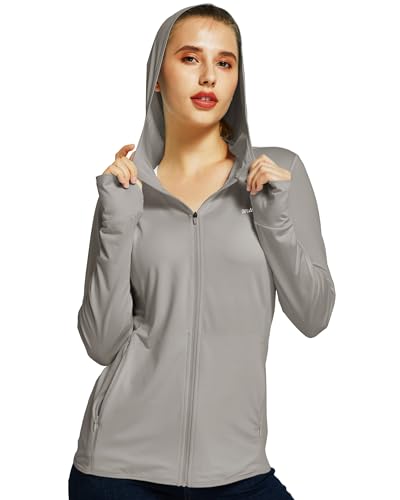 WILLIT Damen Laufjacke Sportjacke Langarm Sonnenschutz Hoodie UV Shirts Laufshirt UPF 50 Leichte Jacke Yoga Fitness Sport Wandern mit Taschen Dunkelgrau 3XL von WILLIT