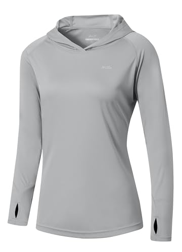 WILLIT Damen Laufshirt UPF 50+ Sonnenschutz Hoodie Sportshirt UV Shirt Langarm Wandern Angeln Outdoor Shirt Schnelltrocknend Leichter Hoodie Grau XXL von WILLIT