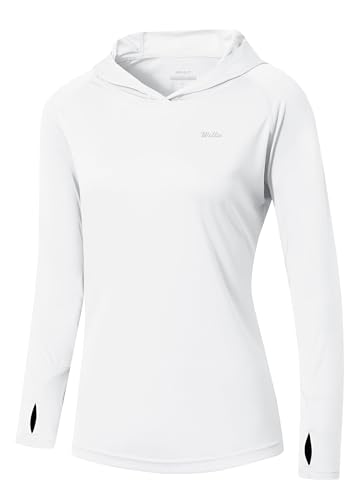 WILLIT Damen Laufshirt UPF 50+ Sonnenschutz Hoodie Sportshirt UV Shirt Langarm Wandern Angeln Outdoor Shirt Schnelltrocknend Leichter Hoodie Weiß L von WILLIT