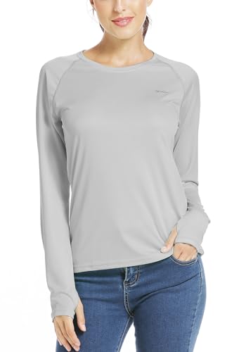 WILLIT Damen Sport Blusen UPF 50+ Sonnenschutz Shirt Langarm Sportshirt Rashguard Bademode Laufen Schwimmen Wandern Angeln Tops Leichtgewicht Grau XXL von WILLIT