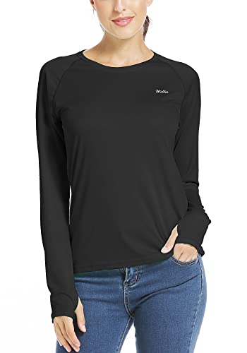 WILLIT Damen Sport Blusen UPF 50+ Sonnenschutz Shirt Langarm Sportshirt UV Shirt Rashguard Bademode Laufen Schwimmen Wandern Angeln Tops Leichtgewicht Schwarz XL von WILLIT