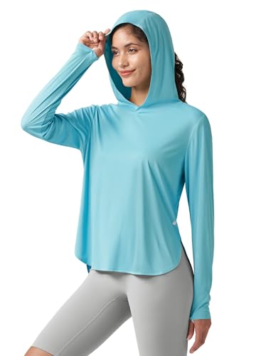 WILLIT Damen UV Shirt mit Kapuze UPF 50+ Langarm Funktionsshirt Leicht Schnelltrocknend Sonnenschutz für Wandern Sport Outdoor Blau L von WILLIT