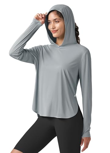 WILLIT Damen UV Shirt mit Kapuze UPF 50+ Langarm Funktionsshirt Leicht Schnelltrocknend Sonnenschutz für Wandern Sport Outdoor Grau XS von WILLIT