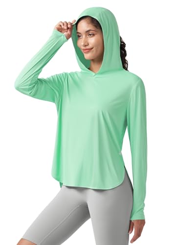 WILLIT Damen UV Shirt mit Kapuze UPF 50+ Langarm Funktionsshirt Leicht Schnelltrocknend Sonnenschutz für Wandern Sport Outdoor Hellgrün L von WILLIT