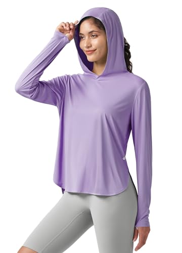 WILLIT Damen UV Shirt mit Kapuze UPF 50+ Langarm Funktionsshirt Leicht Schnelltrocknend Sonnenschutz für Wandern Sport Outdoor Hellviolett L von WILLIT
