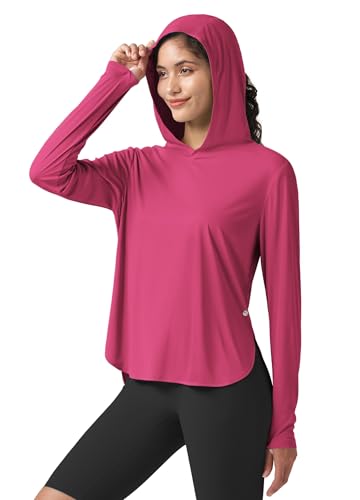 WILLIT Damen UV Shirt mit Kapuze UPF 50+ Langarm Funktionsshirt Leicht Schnelltrocknend Sonnenschutz für Wandern Sport Outdoor Rosarot L von WILLIT