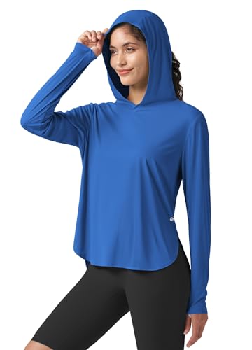 WILLIT Damen UV Shirt mit Kapuze UPF 50+ Langarm Funktionsshirt Leicht Schnelltrocknend Sonnenschutz für Wandern Sport Outdoor Saphirblau XL von WILLIT
