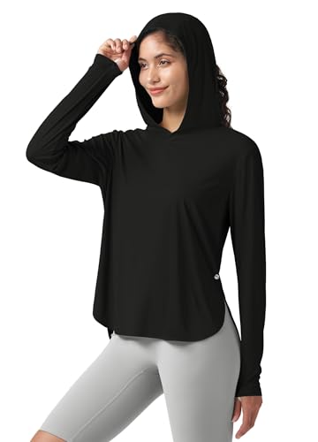WILLIT Damen UV Shirt mit Kapuze UPF 50+ Langarm Funktionsshirt Leicht Schnelltrocknend Sonnenschutz für Wandern Sport Outdoor Schwarz XS von WILLIT