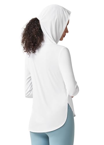 WILLIT Damen UV Shirt mit Kapuze UPF 50+ Langarm Funktionsshirt Leicht Schnelltrocknend Sonnenschutz für Wandern Sport Outdoor Weiß S von WILLIT