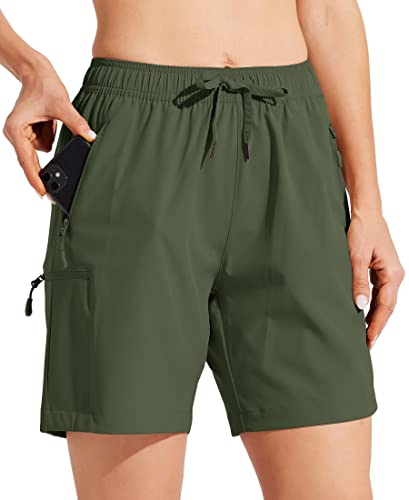 WILLIT Damen Wander Cargo Shorts Schnelltrockner Golf Aktiv Sommer Shorts Leichtgewicht Outdoor Athletic Shorts mit Taschen Armee Grün L von WILLIT