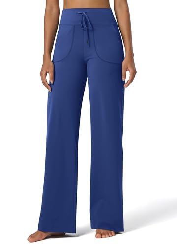 WILLIT Damen Weite Hose Yogahose Sporthose Activewear Hosen mit Taschen Bauchkontrolle Stretch Casual Lounge Comfy Sweatpants Hohe Taille Dunkelblau 31" XXL WILLIT Damen Weite Hose Yogahose Sporthose Activewear Hosen mit Taschen Bauchkontrolle Stretch Casual Lounge Comfy Sweatpants Hohe Taille Dunkelblau 31" XXL von WILLIT