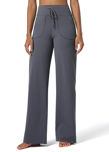 WILLIT Damen Weite Hose Yogahose Sporthose Activewear Hosen mit Taschen Bauchkontrolle Stretch Casual Lounge Comfy Sweatpants Hohe Taille Grau 29" XXL von WILLIT