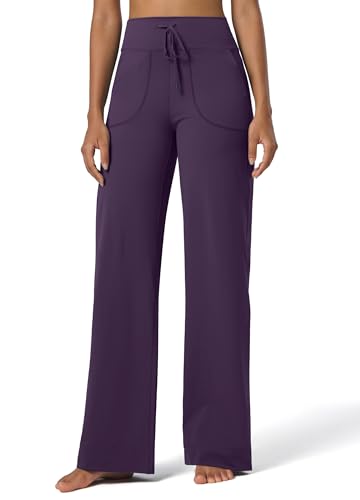 WILLIT Damen Weite Hose Yogahose Sporthose Activewear Hosen mit Taschen Bauchkontrolle Stretch Casual Lounge Comfy Sweatpants Hohe Taille Lila 31" M von WILLIT