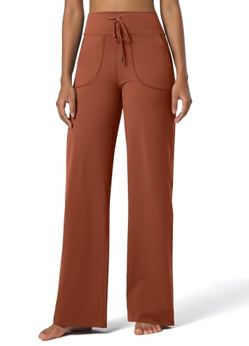 WILLIT Damen Weite Hose Yogahose Sporthose Activewear Hosen mit Taschen Bauchkontrolle Stretch Casual Lounge Comfy Sweatpants Hohe Taille Mandarinengelb 29" S von WILLIT