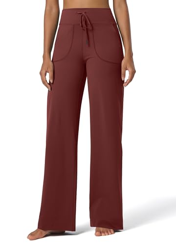 WILLIT Damen Weite Hose Yogahose Sporthose Activewear Hosen mit Taschen Bauchkontrolle Stretch Casual Lounge Comfy Sweatpants Hohe Taille Rot 29" 3XL WILLIT Damen Weite Hose Yogahose Sporthose Activewear Hosen mit Taschen Bauchkontrolle Stretch Casual Lounge Comfy Sweatpants Hohe Taille Rot 29" 3XL von WILLIT