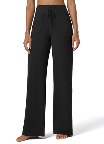 WILLIT Damen Weite Hose Yogahose Sporthose Activewear Hosen mit Taschen Bauchkontrolle Stretch Casual Lounge Comfy Sweatpants Hohe Taille Schwarz 31" XXL von WILLIT