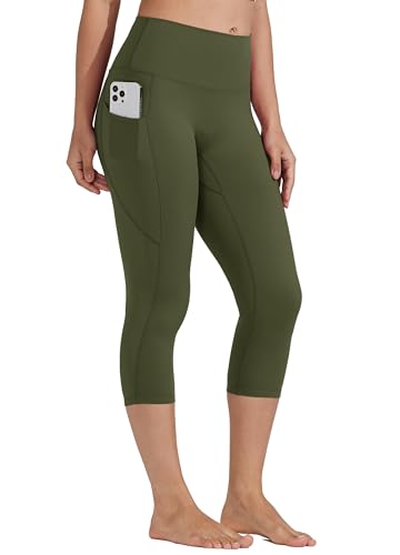 WILLIT Damen Yoga Capri Leggings mit Taschen High Waisted Übung Capris Hosen für Casual Sommer Workout Dunkelgrün M von WILLIT