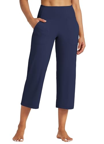 WILLIT Damen Yoga Capris Hosen Yogahose hohe Taille Leggings sportliche Übung Workout Crop Capris Schnelltrockner gerades Bein 23" Navy S von WILLIT