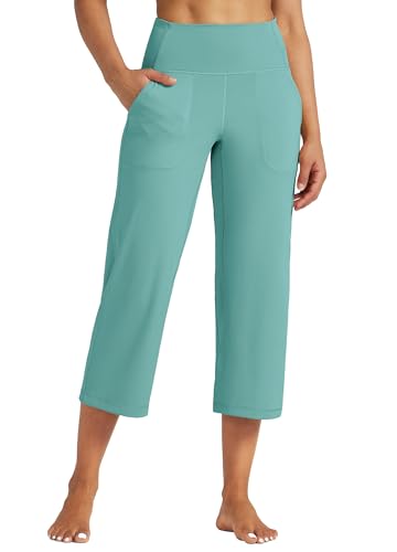 WILLIT Damen Yoga Capris Hosen Yogahose hohe Taille Leggings sportliche Übung Workout Crop Capris Schnelltrockner gerades Bein 23" Seegrün L von WILLIT