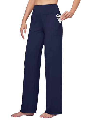 WILLIT Damen Yogahose Weites Bein Hose Stretch Sporthose Hose Bauchkontrolle Arbeit lässige Hose mit Taschen Hohe Taille 30“ Marineblau L WILLIT Damen Yogahose Weites Bein Hose Stretch Sporthose Hose Bauchkontrolle Arbeit lässige Hose mit Taschen Hohe Taille 30“ Marineblau L von WILLIT