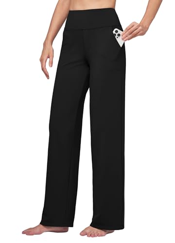 WILLIT Damen Yogahose Weites Bein Hose Stretch Sporthose Hose Bauchkontrolle Arbeit lässige Hose mit Taschen Hohe Taille 32“ Schwarz L WILLIT Damen Yogahose Weites Bein Hose Stretch Sporthose Hose Bauchkontrolle Arbeit lässige Hose mit Taschen Hohe Taille 32“ Schwarz L von WILLIT