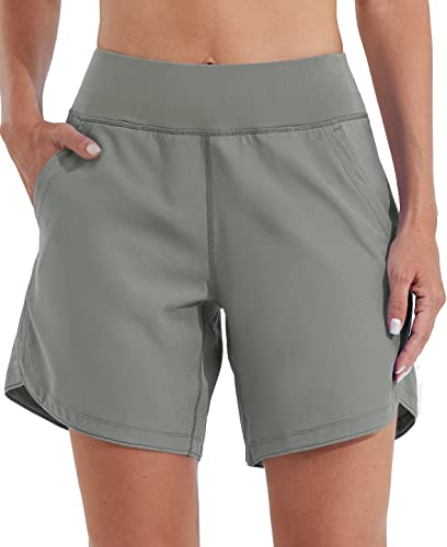 WILLIT Badeshorts Damen Badehose Schwimmen Boardshorts Schnelltrocknend Sommer Bikini Shorts High Waist Trunks UPF50+ UVA Schutz 7" mit Liner Taschen Grau Größe 36 von WILLIT