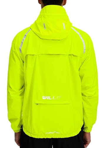WILLIT Fahrradjacke Herren Regenjacke Wasserdicht mit Kapuze Leichte Radfahren Gear Windbreaker Atmungsaktiv Windjacke Verpackbar für Golf Radfahren Wandern Laufen Outdoor Gelb XXL von WILLIT