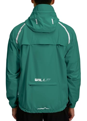WILLIT Fahrradjacke Herren Regenjacke Wasserdicht mit Kapuze Leichte Radfahren Gear Windbreaker Atmungsaktiv Windjacke Verpackbar für Golf Radfahren Wandern Laufen Outdoor Grün S von WILLIT