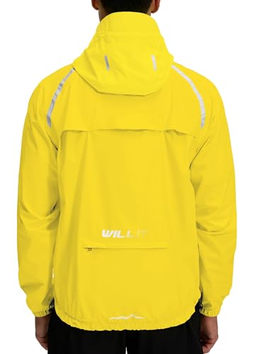 WILLIT Fahrradjacke Herren Regenjacke Wasserdicht mit Kapuze Leichte Radfahren Gear Windbreaker Atmungsaktiv Windjacke Verpackbar für Golf Radfahren Wandern Laufen Outdoor Hellgelb M von WILLIT