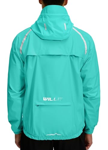 WILLIT Fahrradjacke Herren Regenjacke Wasserdicht mit Kapuze Leichte Radfahren Gear Windbreaker Atmungsaktiv Windjacke Verpackbar für Golf Radfahren Wandern Laufen Outdoor Hellgrün XL von WILLIT