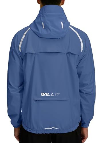 WILLIT Fahrradjacke Herren Regenjacke Wasserdicht mit Kapuze Leichte Radfahren Gear Windbreaker Atmungsaktiv Windjacke Verpackbar für Golf Radfahren Wandern Laufen Outdoor Navy XL von WILLIT