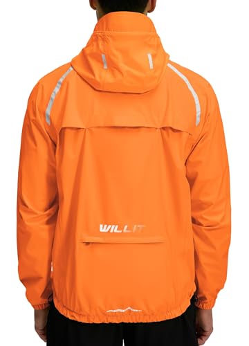WILLIT Fahrradjacke Herren Regenjacke Wasserdicht mit Kapuze Leichte Radfahren Gear Windbreaker Atmungsaktiv Windjacke Verpackbar für Golf Radfahren Wandern Laufen Outdoor Orange S von WILLIT