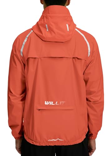 WILLIT Fahrradjacke Herren Regenjacke Wasserdicht mit Kapuze Leichte Radfahren Gear Windbreaker Atmungsaktiv Windjacke Verpackbar für Golf Radfahren Wandern Laufen Outdoor Rot L von WILLIT