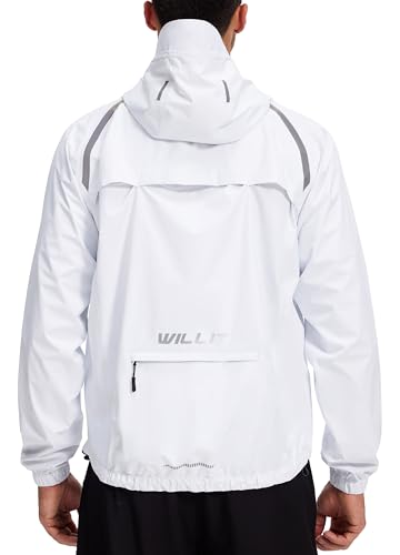WILLIT Fahrradjacke Herren Regenjacke Wasserdicht mit Kapuze Leichte Radfahren Gear Windbreaker Atmungsaktiv Windjacke Verpackbar für Golf Radfahren Wandern Laufen Outdoor Weiß M von WILLIT