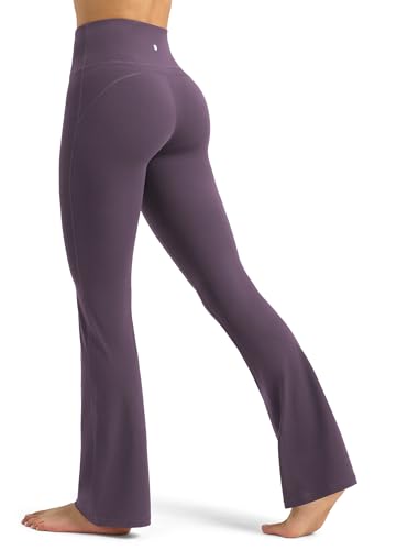 WILLIT Flared Leggings Damen Yogahose Hohe Taille Schlaghose Bootcut Sporthose Blickdicht Leggins Bootleg Arbeitshose mit Taschen 77cm Dunkellila M von WILLIT